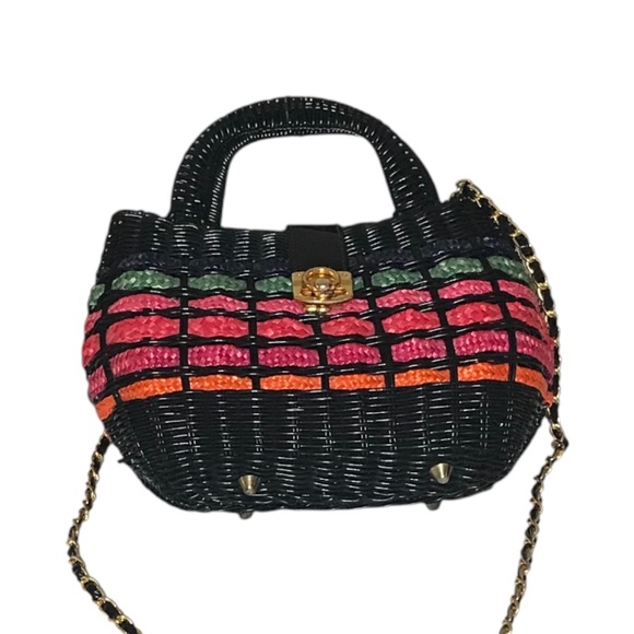 Vintage Woven Mini Top Handle Bag with Gold Chain Strap - Picture 4 of 15